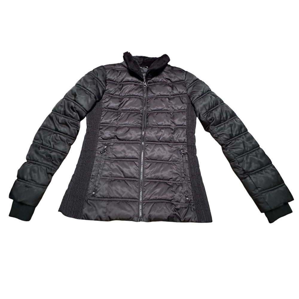 Nautica Black Puffer Jacket Faux‎ Fur Collar Quilted Zip Front Women Size Small